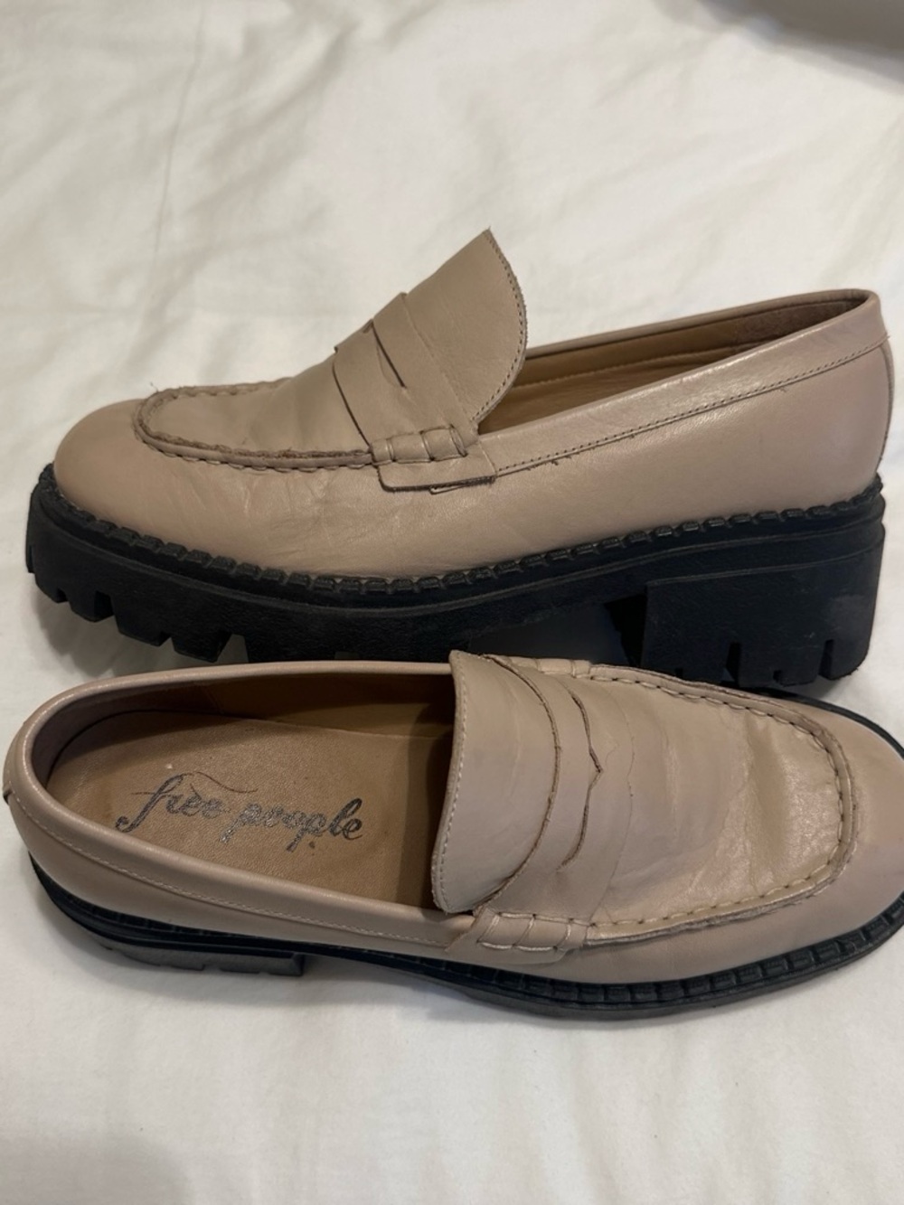 Free People Women’s Chunky Lug Sole Penny Loafers in Beige
